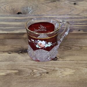 Jefferson Krys-Tol Diamond & Peg Souvenir Mug Ruby Stain 1907-20s